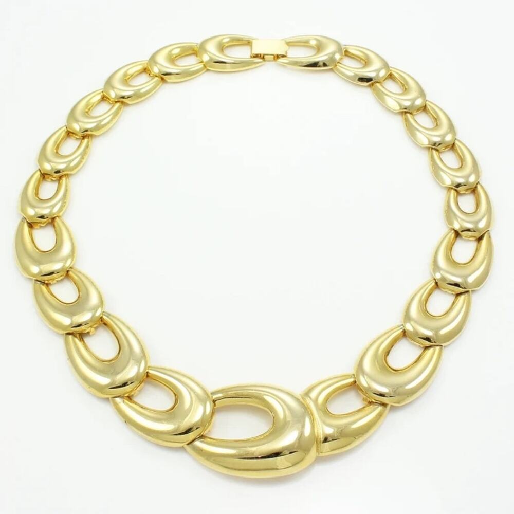 Vintage Women's Bold Gold Tone Loop Collar Bib Necklace 80's